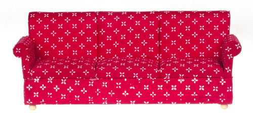 Traditional Floral Sofa - Walnut with Red