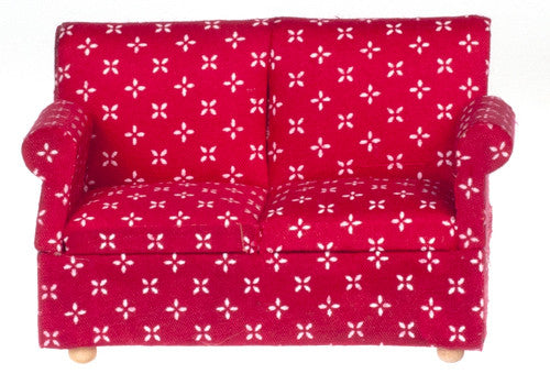 Traditional Floral Loveseat - Walnut with Red and White