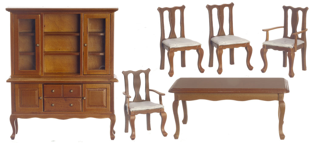 6pc Queen Ann Dining Room Set - Walnut with Cream