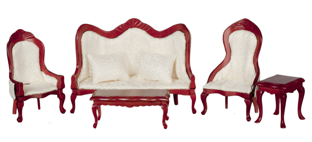 5pc Victorian Living Room Set - White and Mahogany