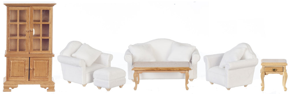 7 pc Traditional White Living Room Set - Walnut