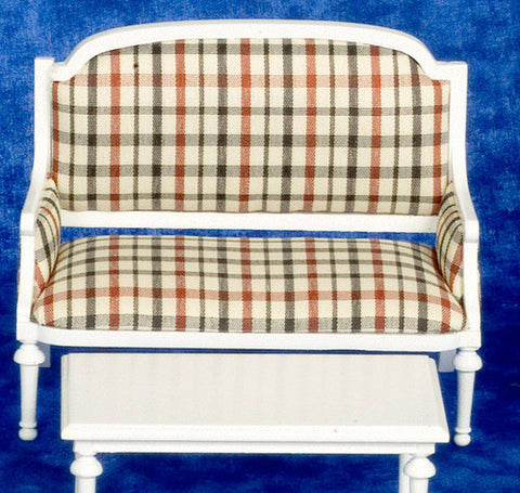 Victorian Loveseat - White with Plaid