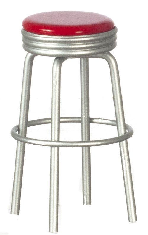 1950's Style Kitchen Stool - Silver with Red
