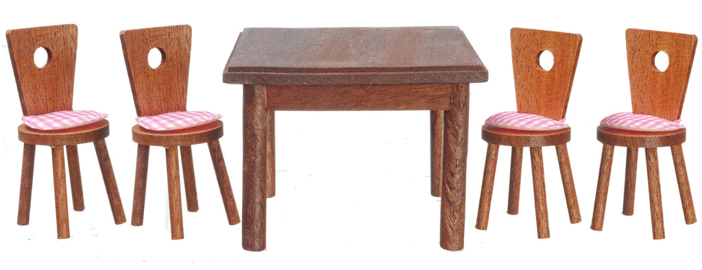 5 pc Modern Dining Room Set - Walnut and Pink Gingham