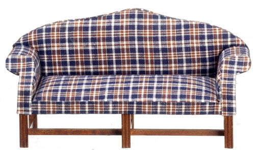Dark Plaid Sofa - Walnut - navy, brown, and white