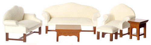 Traditional Living Room Set - Walnut with White