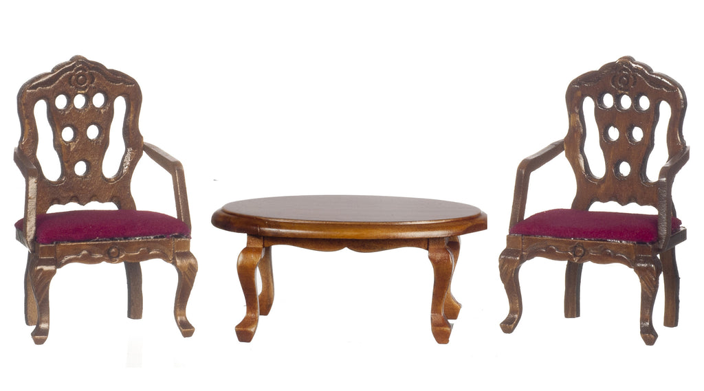 Victorian Conversation Set - Walnut with dark Red