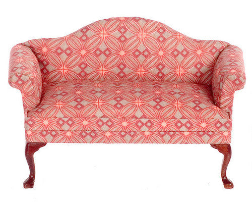 Queen Anne Love Seat - Walnut with Gray with Muted Red
