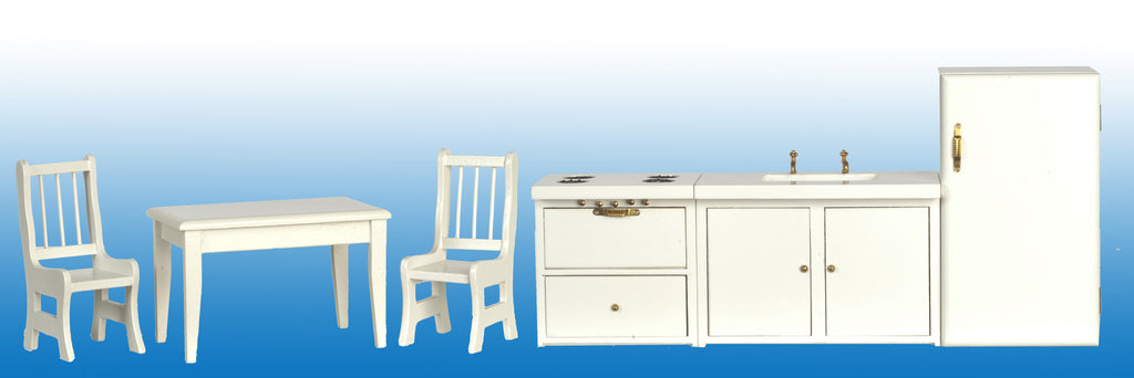 6pc Kitchen Set - seating and appliances- white with gold