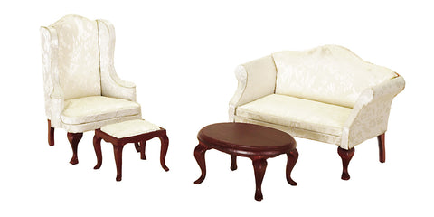 Queen Anne Living Room Set of 4 - Mahogany with White