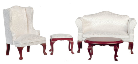 Queen Anne Small Living Room Set of 4 - mahogany with white