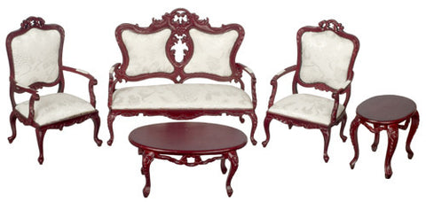Fancy Victorian Living Room Set of 4 - mahogany with white