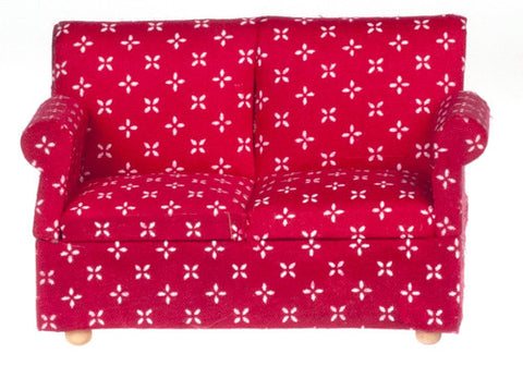 Traditional Floral Loveseat - Walnut with Red and White