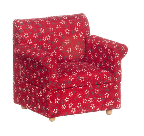 Traditional Floral Chair - Walnut with Red