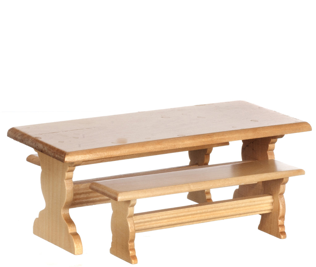 Trestle Table with Two Benches - Oak