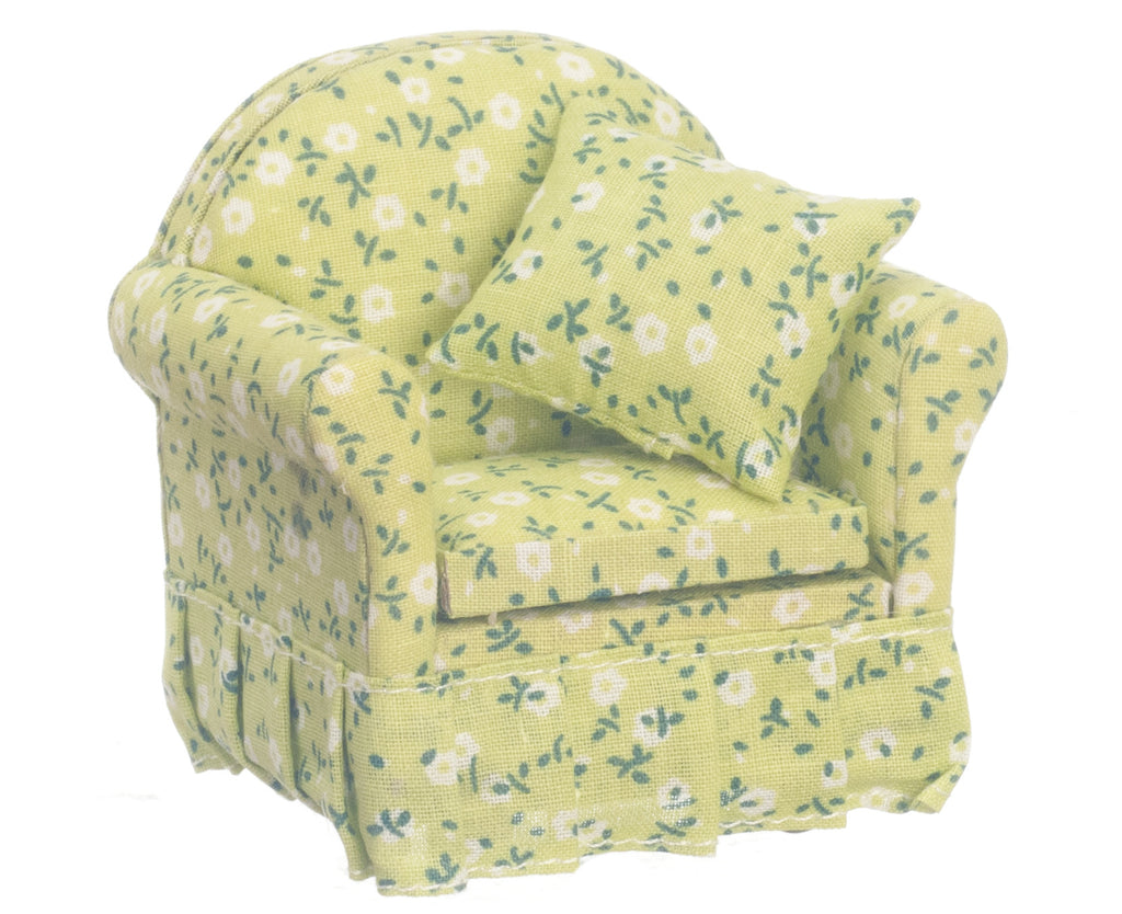 Traditional Floral Chair - Walnut- Green
