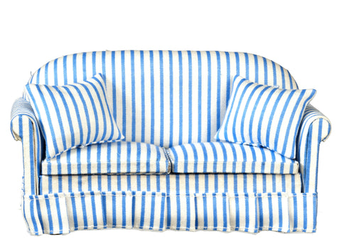 Blue and White Striped Sofa with Pillows