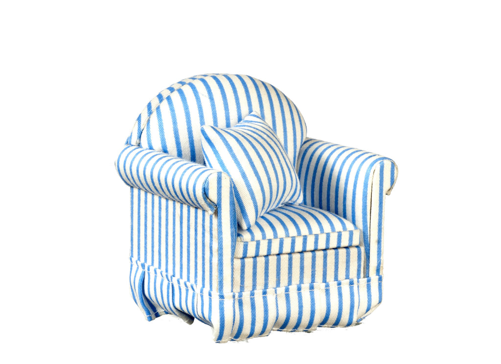 Blue and White Striped Chair with Pillow
