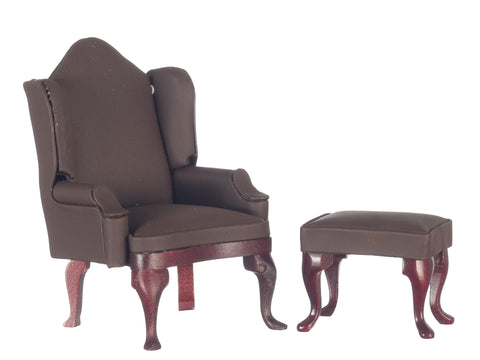 Wing Chair with Ottoman - Brown