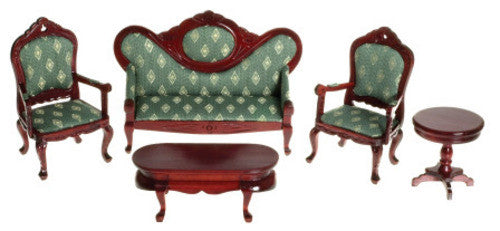 Victorian Living Room Set - Mahogany with Green