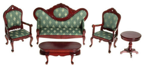 Victorian Living Room Set - Mahogany with Green