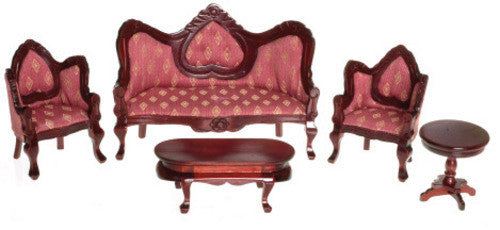 Victorian Living Room Set - Mahogany with Rose and Cream