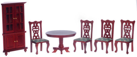 4pc Dining Room Set - Mahogany with Green