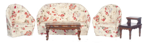 5 pc Traditional Floral Living Room Set - Walnut - white floral