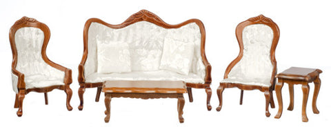5 pc Victorian Living Room Set - Walnut with White