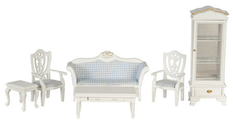 Victorian Living Room Set - White with Blue Gingham