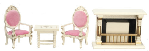 4 pc Victorian Salon Set - White with Gold and Pink
