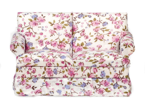 Traditional Floral Loveseat - Mahogany with Pink, Periwinkle Blue, and Green