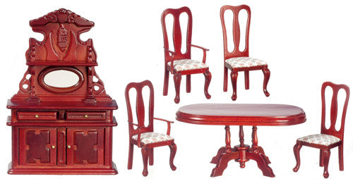 6pc Victorian Dining Room Set - Mahogany with White Floral