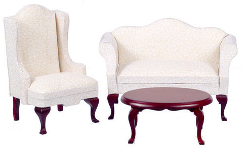 Queen Anne Living Room Set of 3 - mahogany with white