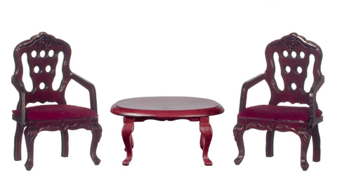 Victorian Carved Back Conversation Set - Mahogany with red