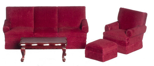 4 pc Traditional Red Living Room Set - Mahogany with red