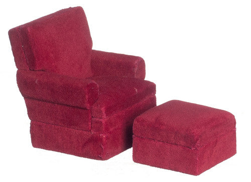 Traditional Chair with Ottoman - Red