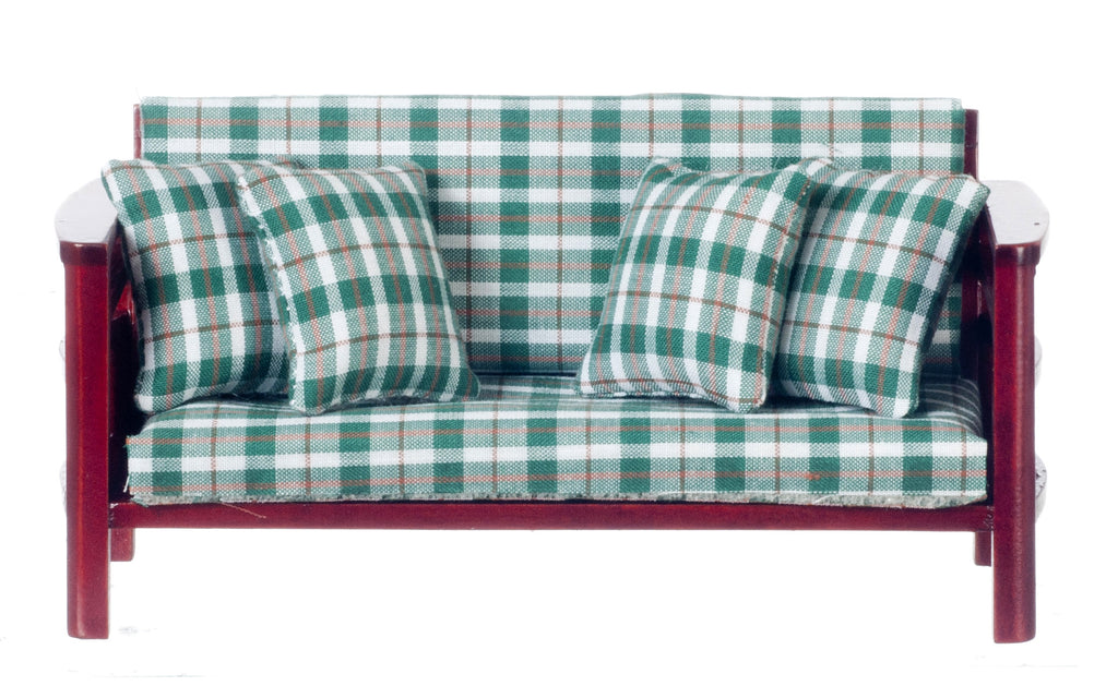Modern Plaid Living Room Sofa - Mahogany with Green Plaid