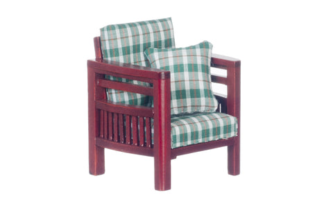 Modern Plaid Living Room Chair - Mahogany with Green Plaid