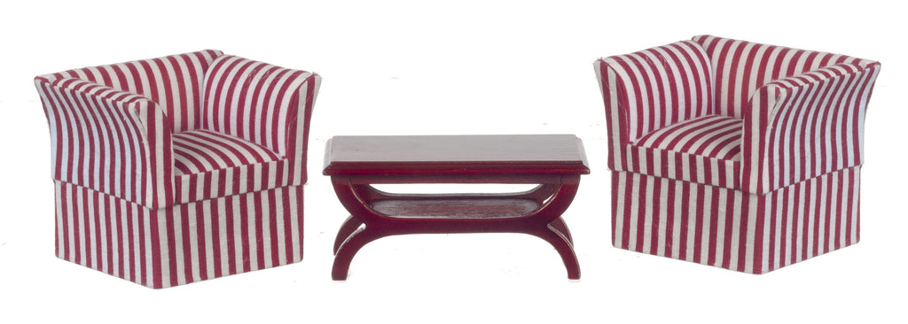 Modern Style Striped Conversation Set- Mahogany with Red Stripes