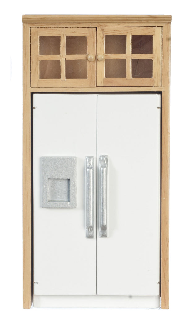 Modern Refrigerator with Cabinet - Oak and White