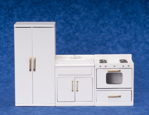 3pc Kitchen Appliance Set - white with gold