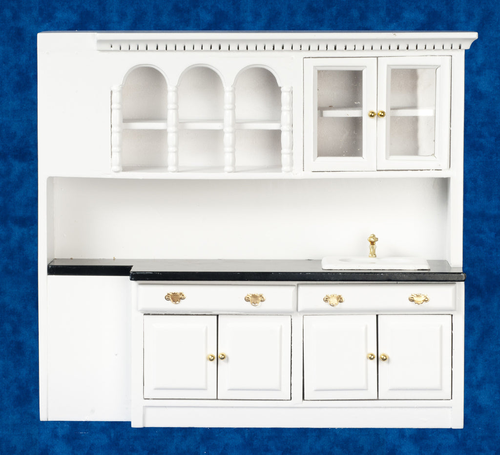 Kitchen Sink in Counter with Cabinets - White with Black