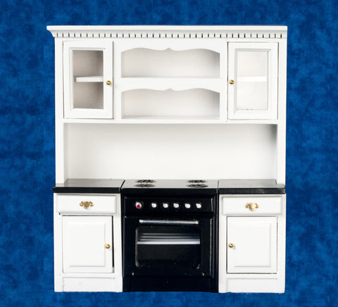 Kitchen Stove In Counter with Cabinets - White with Black