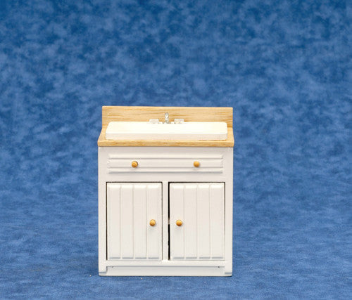 Modern Kitchen Sink - White with Wood – Dollhouse Universe