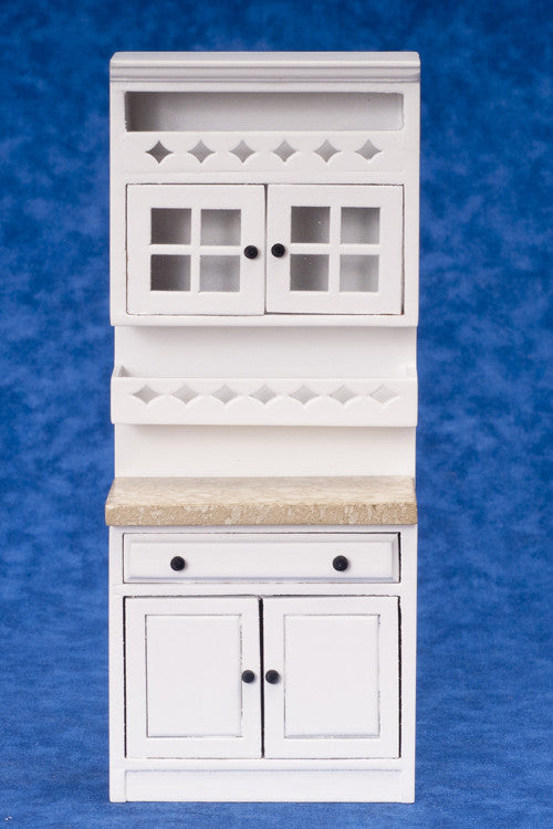 Kitchen Cabinet with Shelves - White with Marble