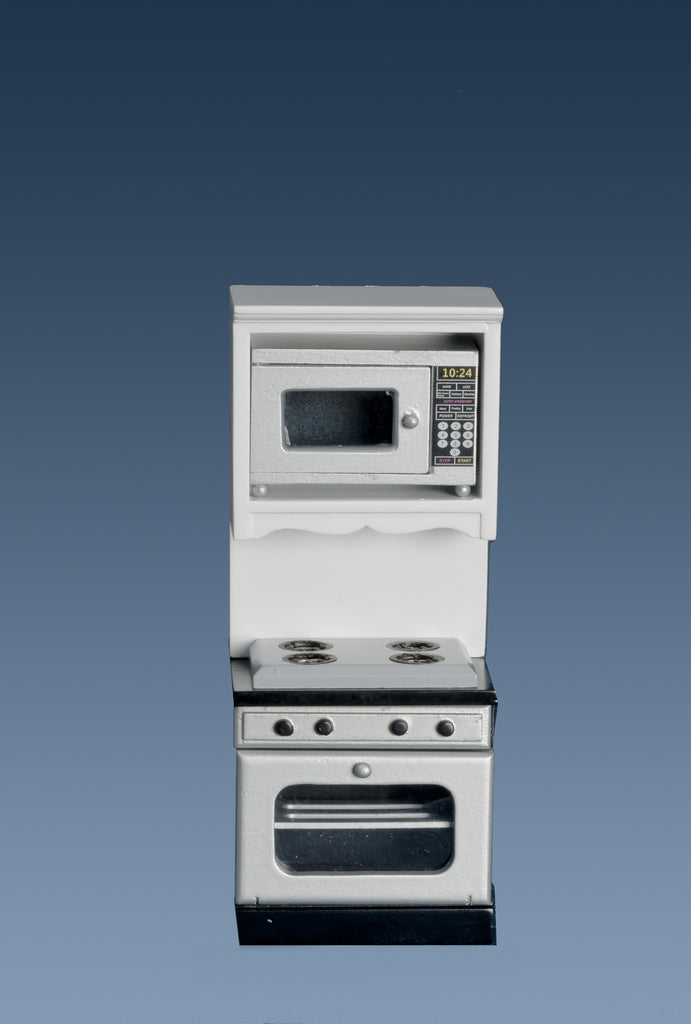 Kitchen Stove and Microwave - White, Silver, with Black