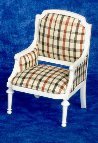 Victorian Arm Chair - White with Plaid