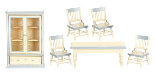6pc Dining Room Set - White with Blue Trim