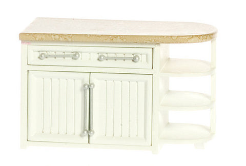 Ribbed Rounded Kitchen End Island - White and Tan
